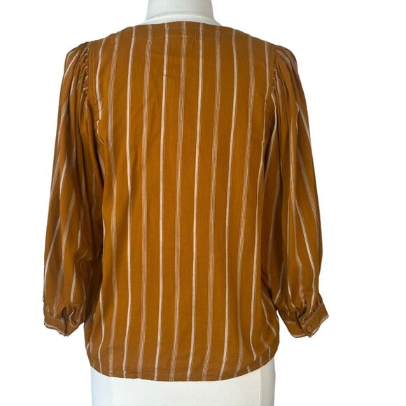 ANA Blouse Womens Medium Orange White Long Sleeves Vneck - Picture 2 of 8